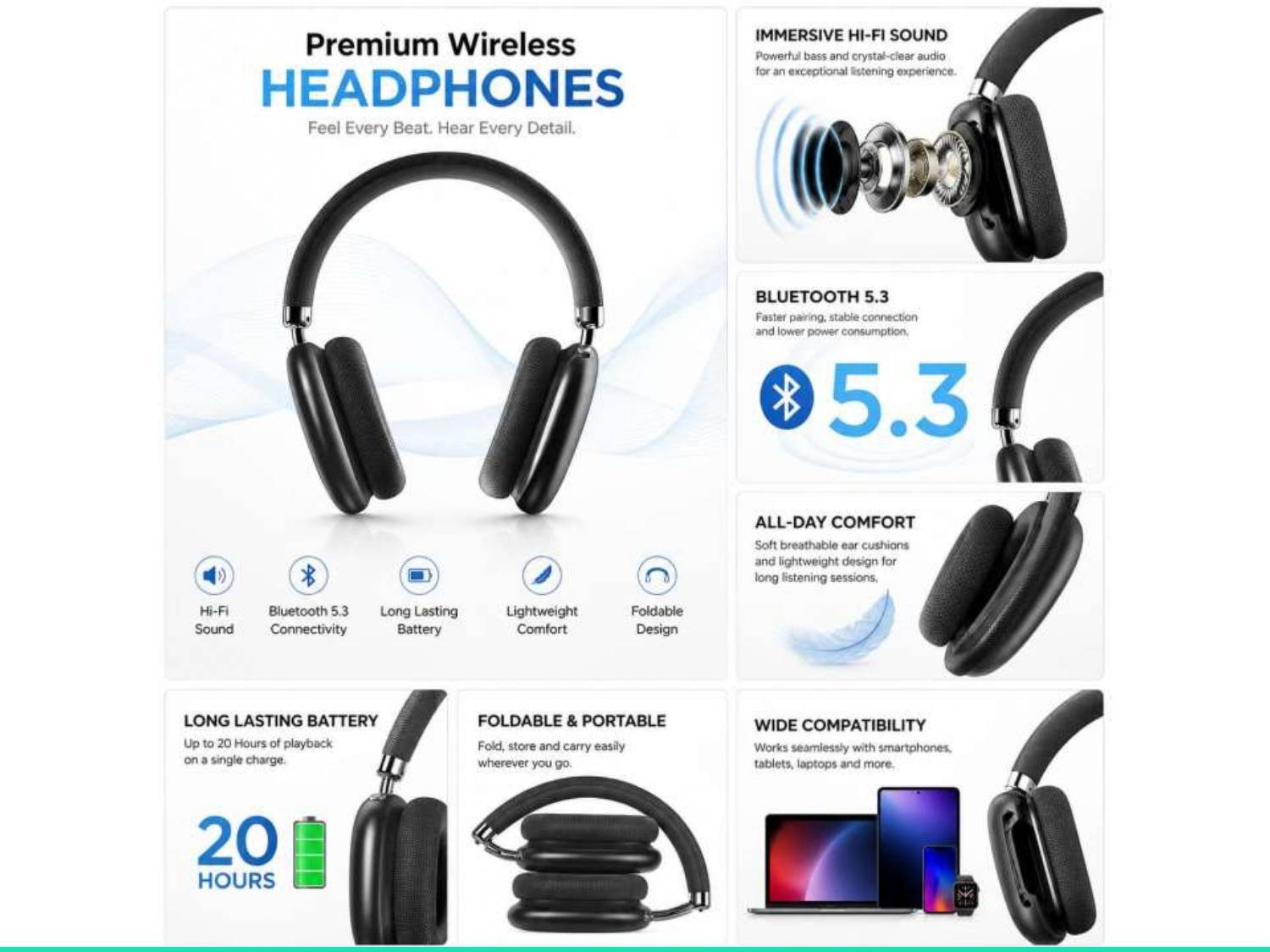 Ovista Wireless Bluetooth Headphones with Hi-Fi SoundOH148 Bluetooth without Mic
