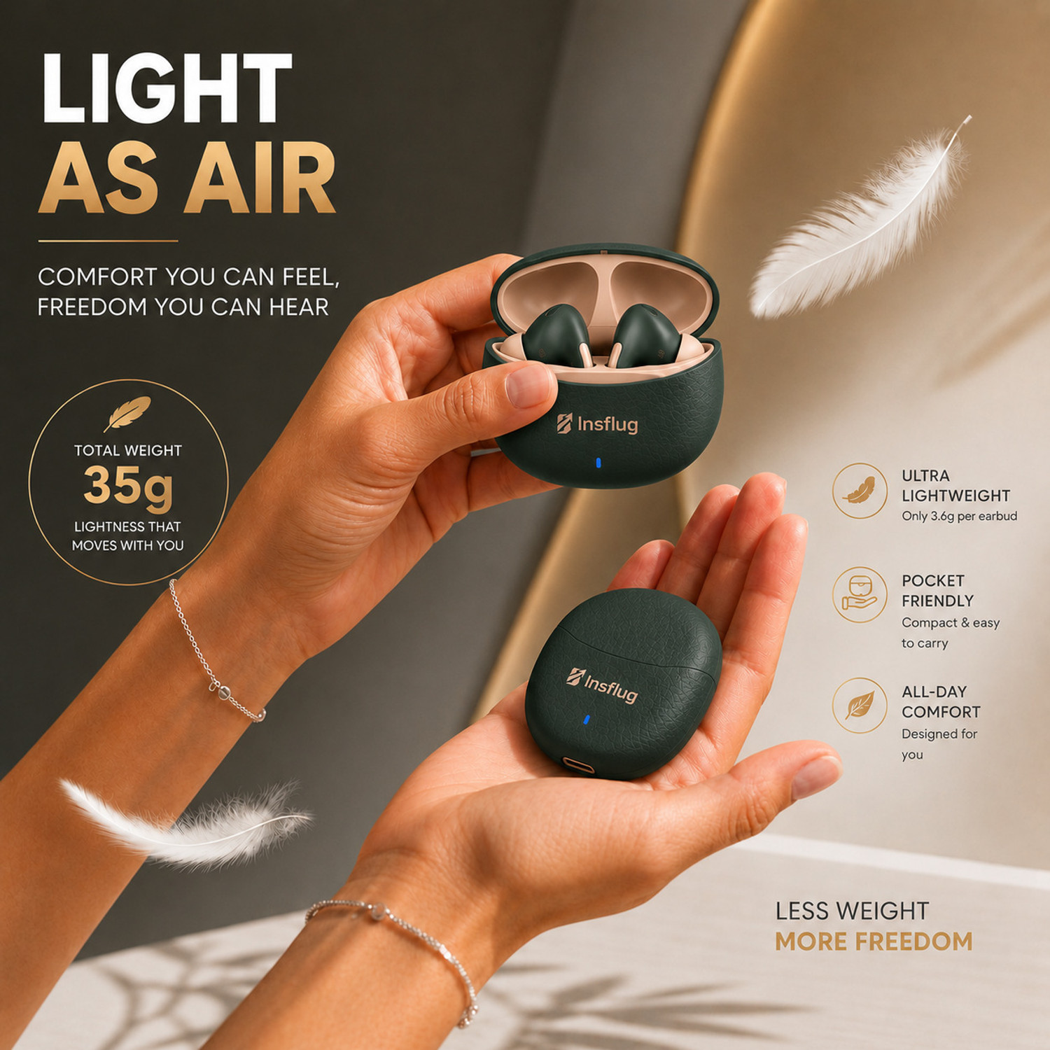 Image of Insflug Bluetooth Earbuds with IPX5 Waterproof & ENC Mic Perfect for Gaming Music Calls Bluetooth