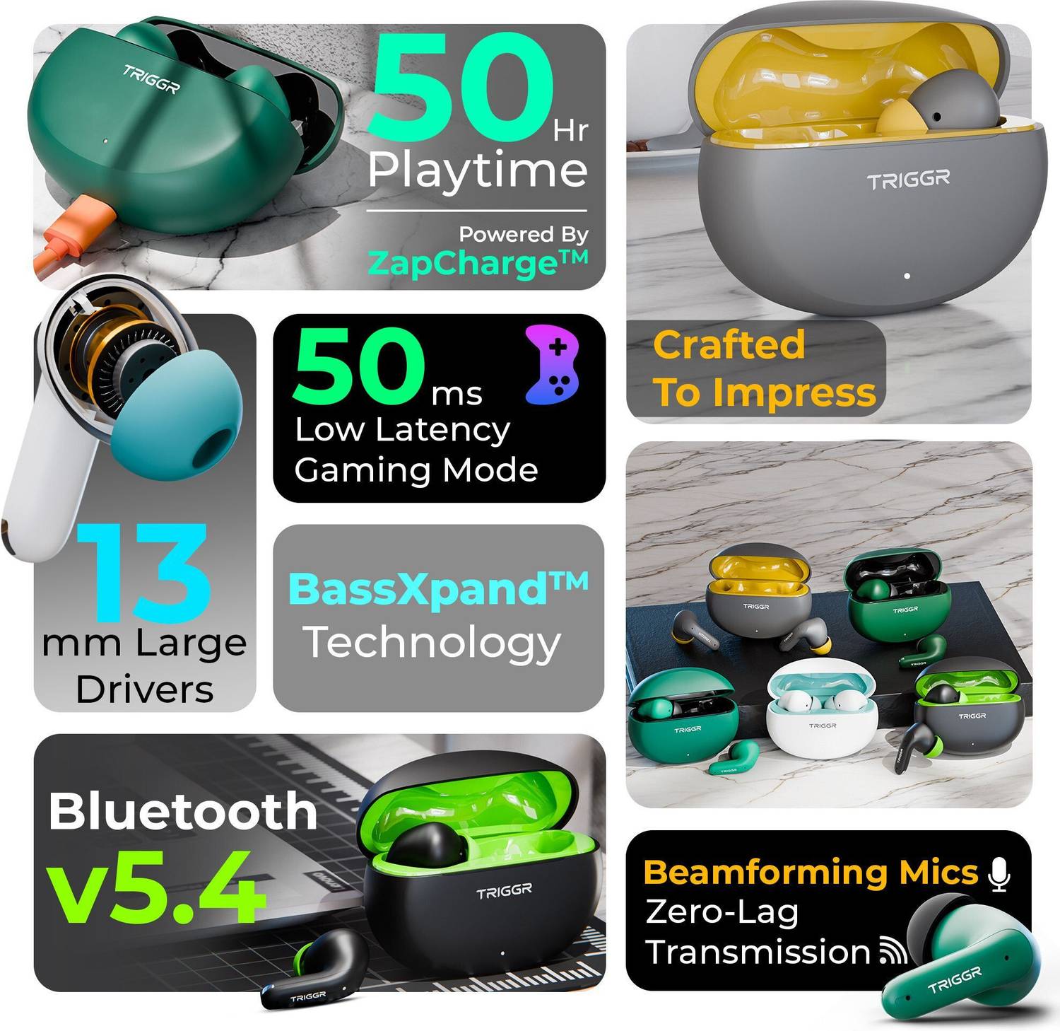 TRIGGR Ultrabuds N3 with Crisp Calling, 50H Playtime, 13mm Drivers, - Image 2