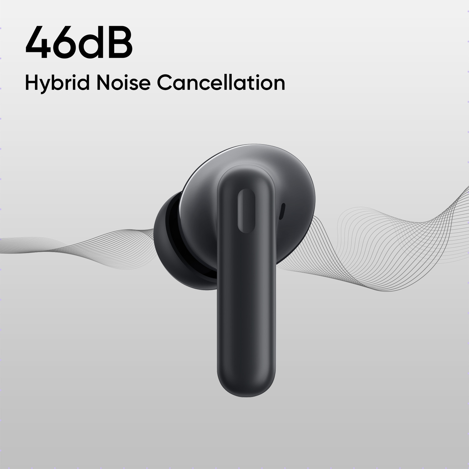 Image of realme Buds T310 with 12.4mm Driver, 46dB ANC, Spatial Audio and upto 40 hours Playback Bluetooth Headset (Vibrant Black, True Wireless)