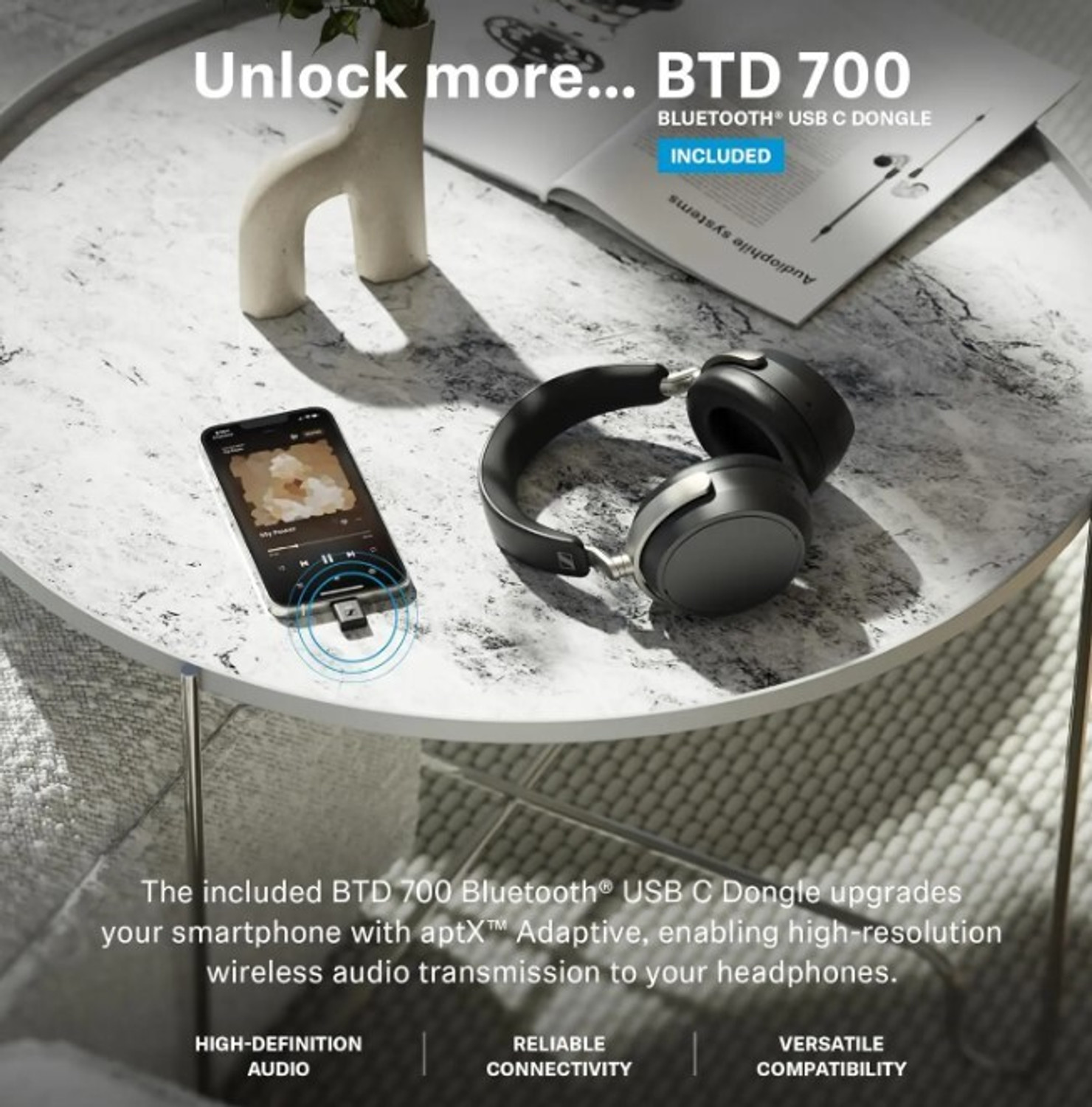 Image of Sennheiser HDB 630 hi-res wireless headphones with ANC, 60h battery + free BTD700 dongle Bluetooth & Wired