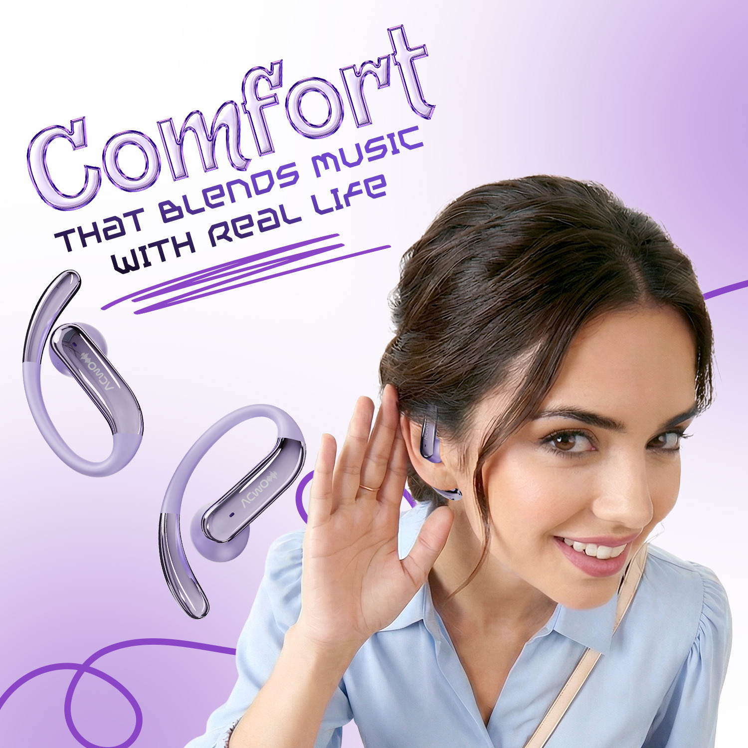 Image of ACwO DwOTS 575 OWS Earbuds, 60H Playtime, ENC, 10mm Drivers, IPX5, Fast Charging Bluetooth