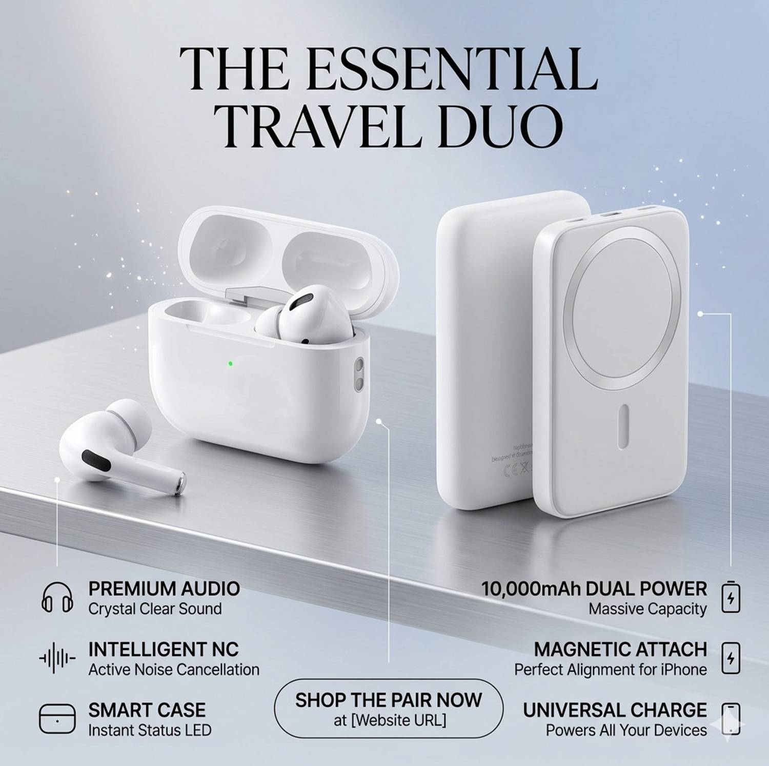 Morxt Airpod PRO 2 + Megasafe Power Bank Combo White - Image 2