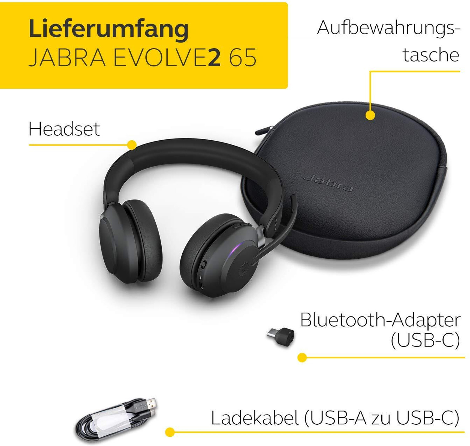 Image of JABRA Evolve2 65 Link390a MS Wireless Headset with Mic for Office Bluetooth