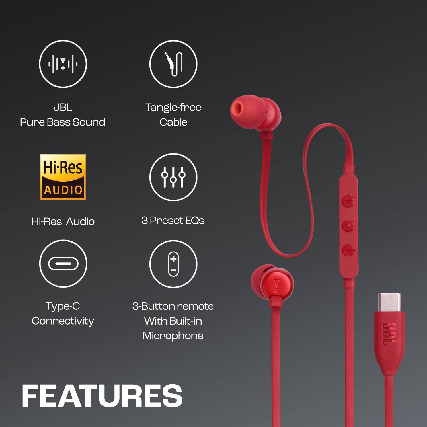 JBL Tune 310C USB-C Wired Earphones - Image 2