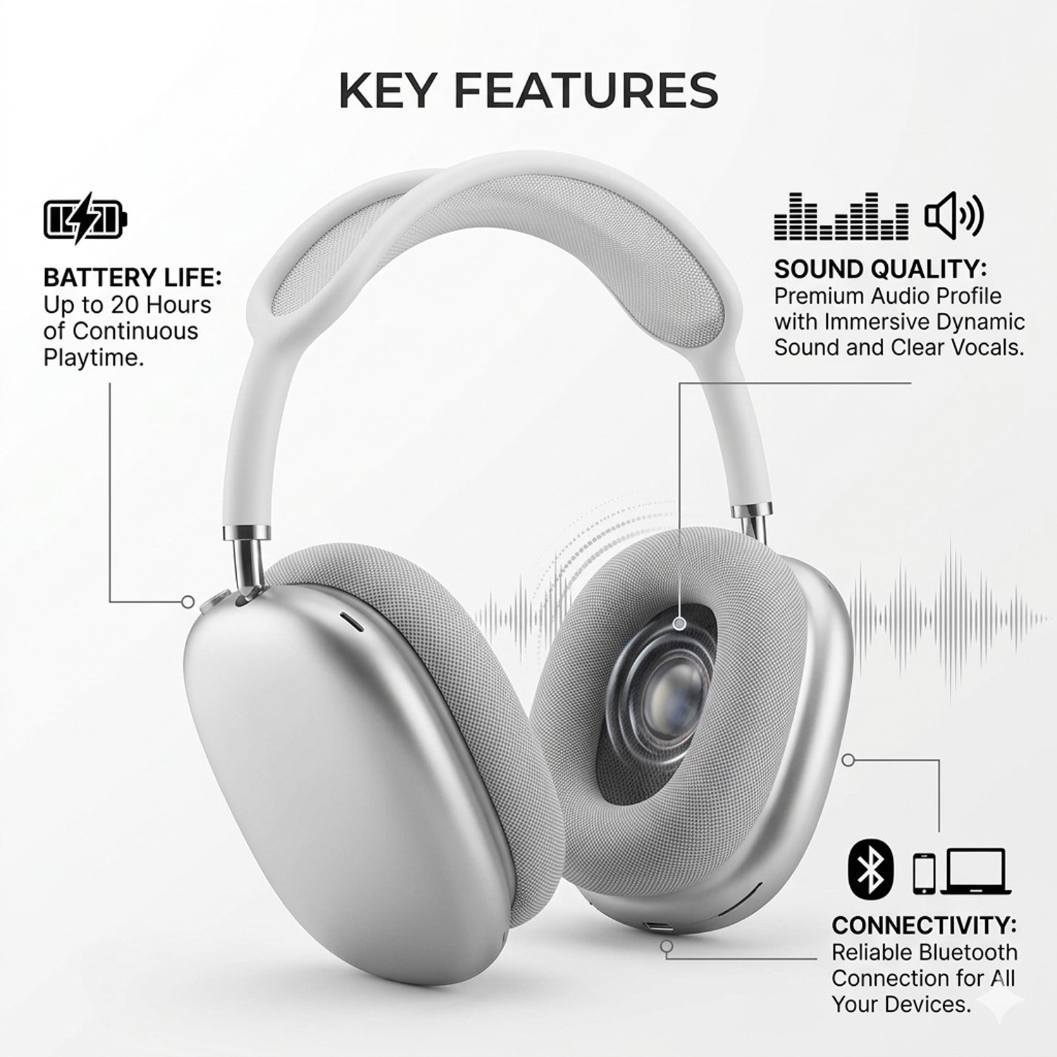 Image of RUHIZEN P9 Wireless Headphones, Bluetooth Noise Cancelling with Microphone Bluetooth