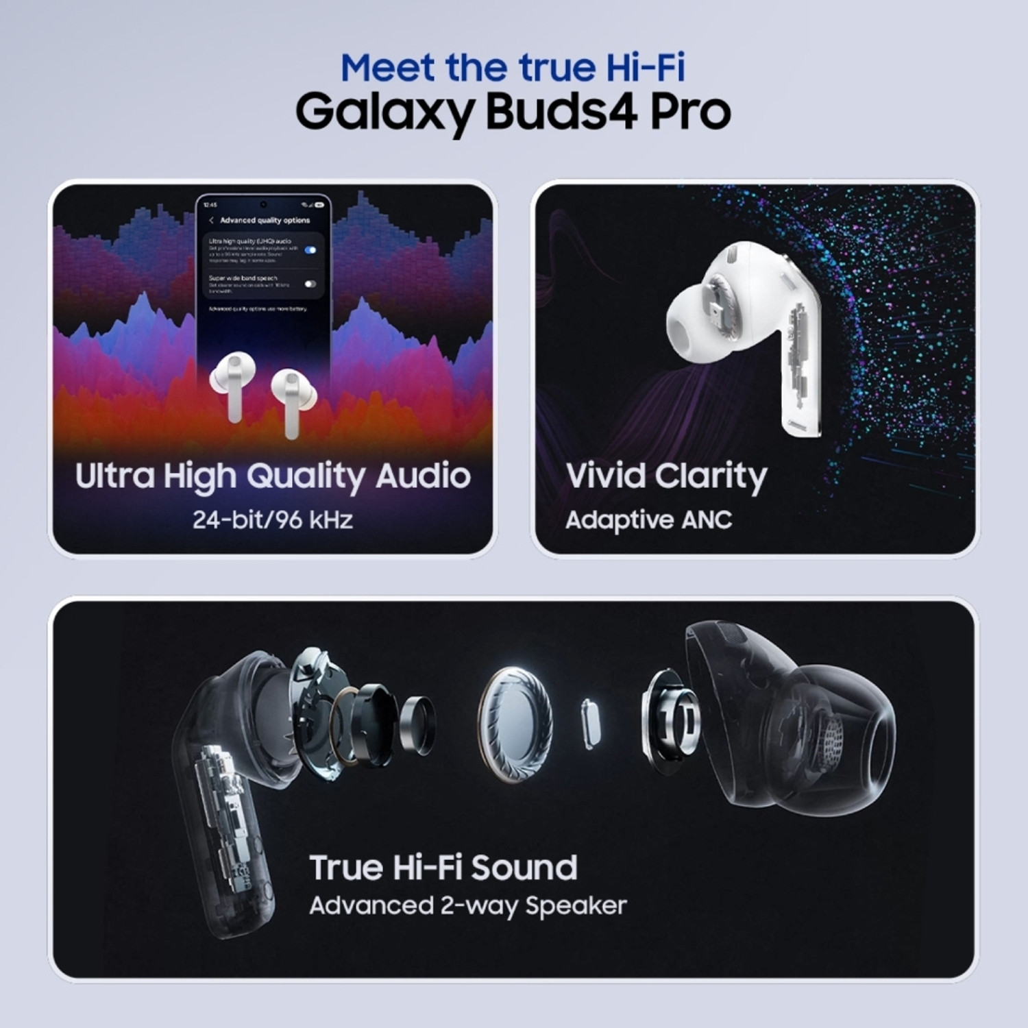 Image of Samsung Galaxy Buds4 Pro, Hi-Fi Audio, Voice Detect, 2-way Speaker, Adaptive ANC 2.0 Bluetooth