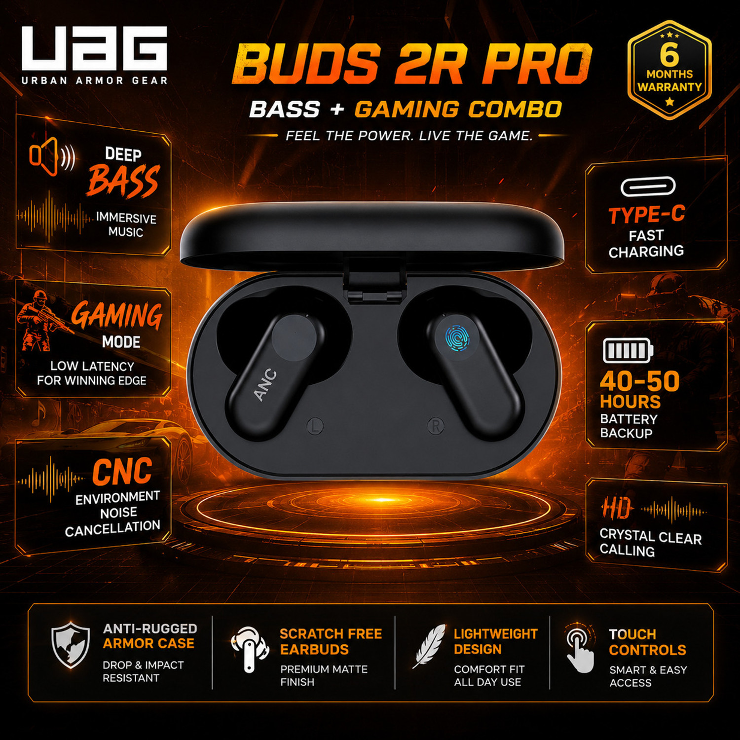 Image of uag urbn armour gear UAG Buds 2R Bluetooth 5.3 True Wireless Earbuds with Deep Bass Bluetooth