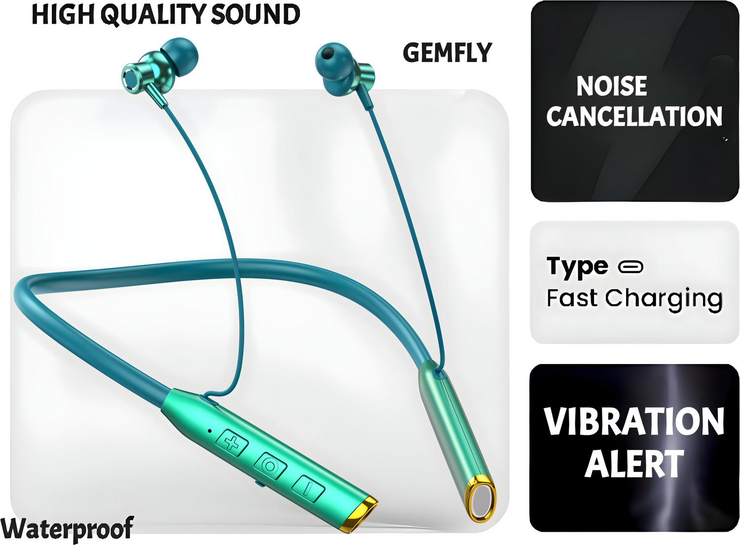 Image of GEMFLY Vibration Alert, 48 Hours Playtime, ENC, HD Sound Quality & Stereo Bass136 Bluetooth