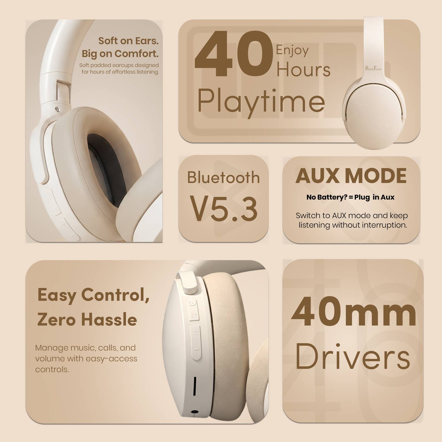 PunnkFunnk BeatXtra 70H Battery Bluetooth Headphones - Image 2