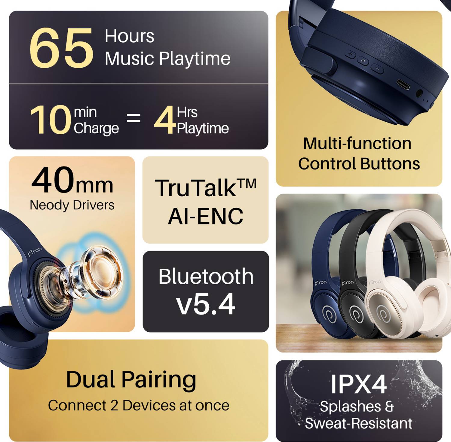 PTron Studio Pro Wireless Headset - Image 2