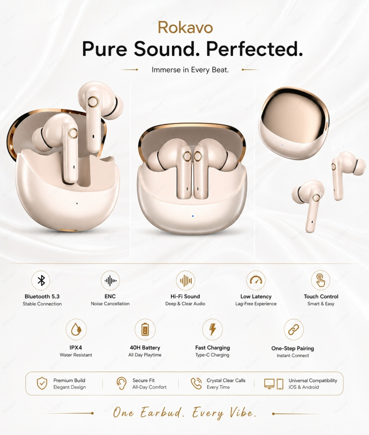 Image of ROKAVO Low price high quality Luxury stylish earbuds Bluetooth wireless new generation Bluetooth