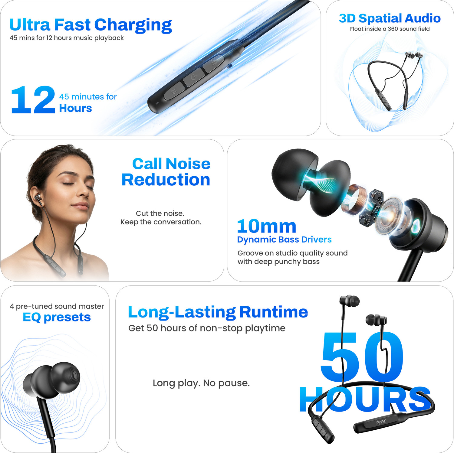 Image of EVM EnSport Pro Wireless Headset | 50Hrs Runtime |10mm Drivers | Magnetic Connector Bluetooth
