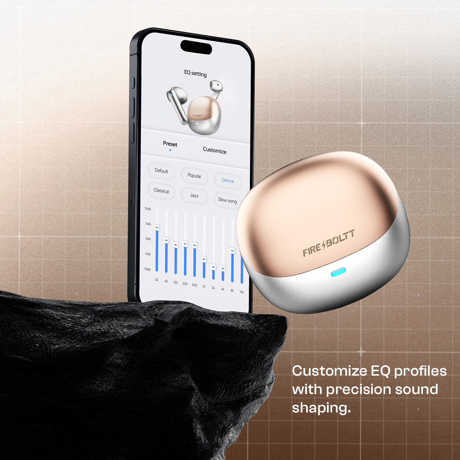 Image of Fire-Boltt Aero Fit TWS Earbuds, Custom EQ Profiles, 50H Battery, Quad Mic ENC, BT 5.4 Bluetooth