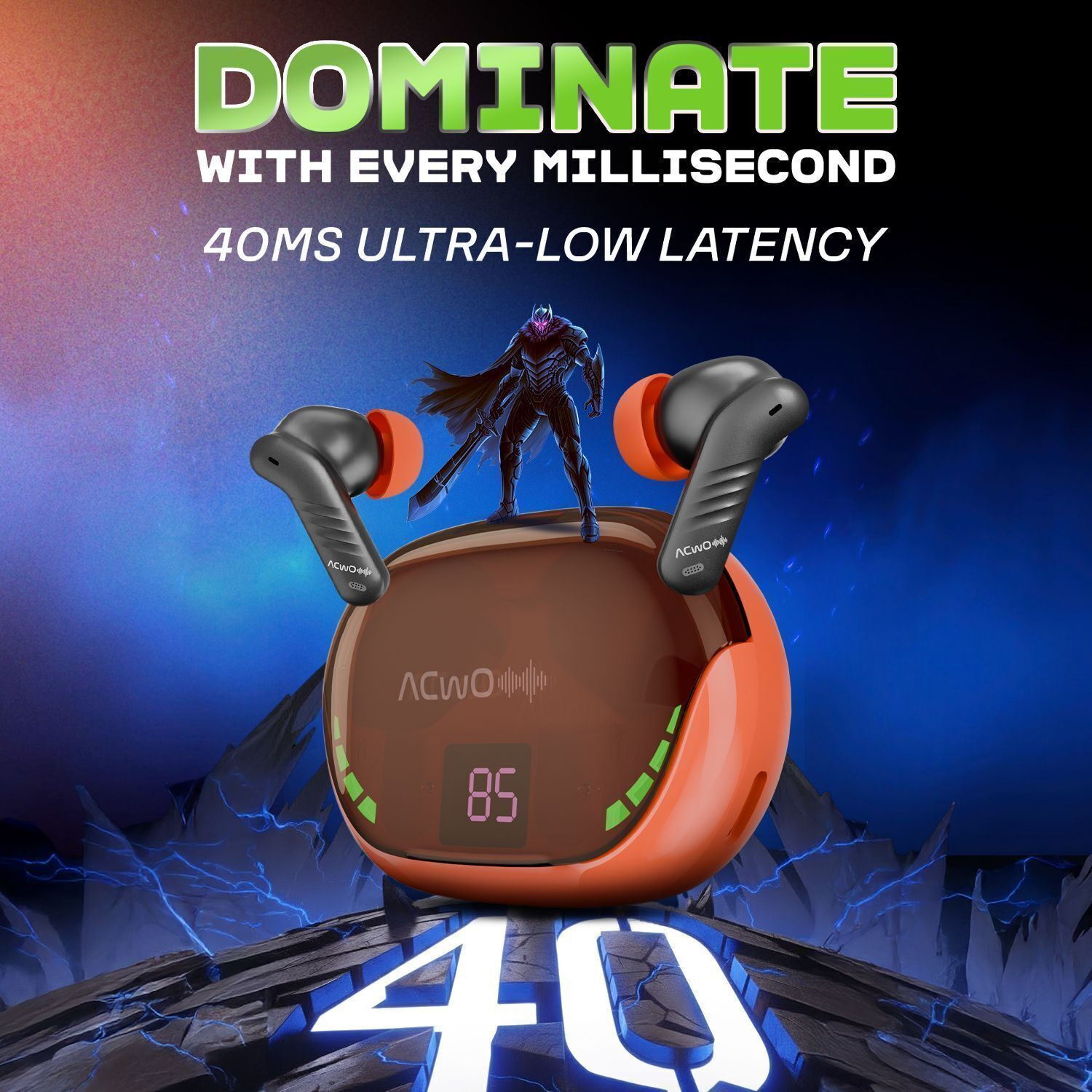 Image of ACwO DwOTS 565, 40ms Game Mode, 55Hrs Playtime, up to 32dB ANC, 10mm Drivers Bluetooth Gaming