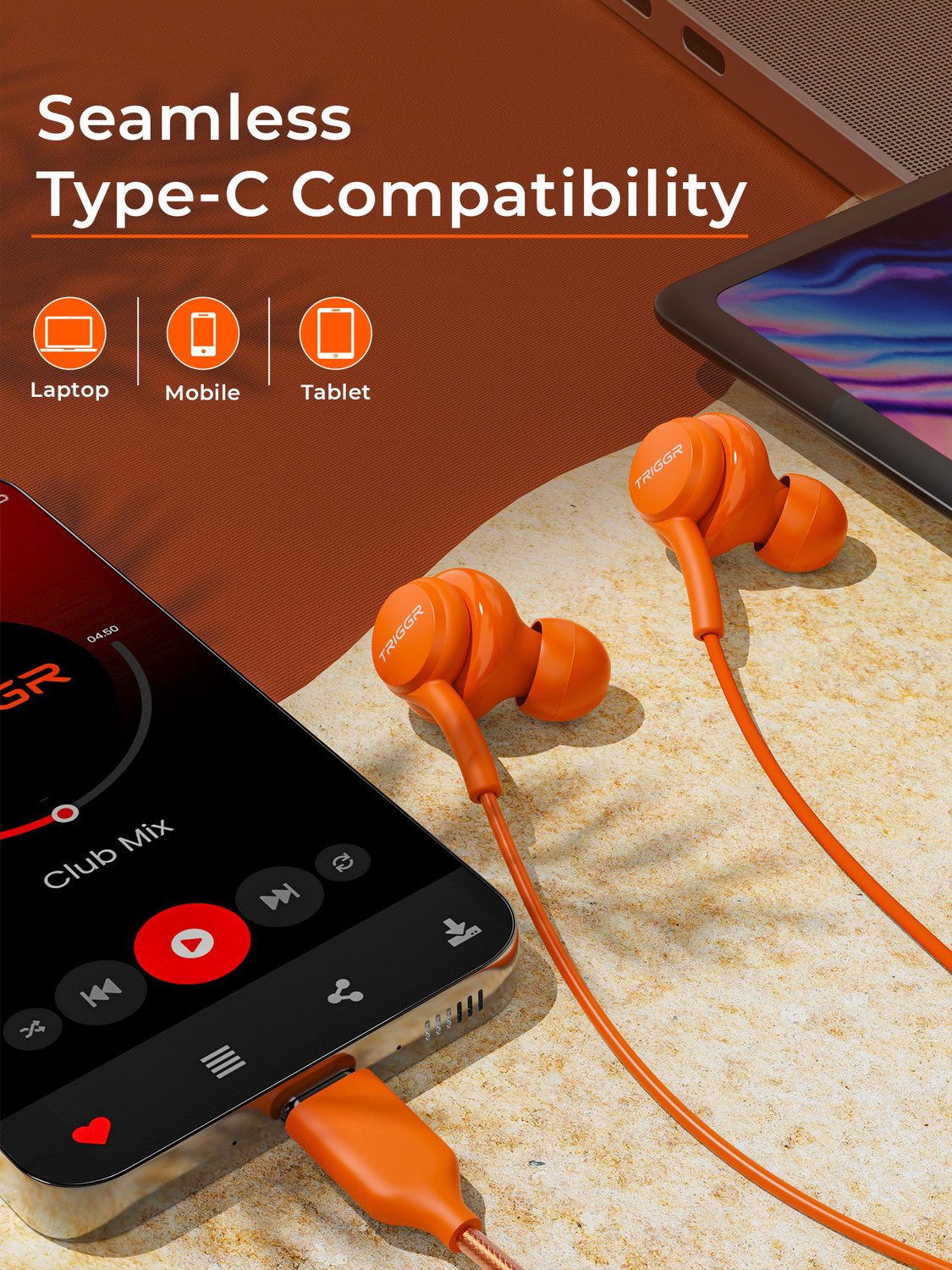 Image of TRIGGR Drip Type-C Wired Earphones with 13mm Driver, In-line Controls, Rich Bass, Mic Wired