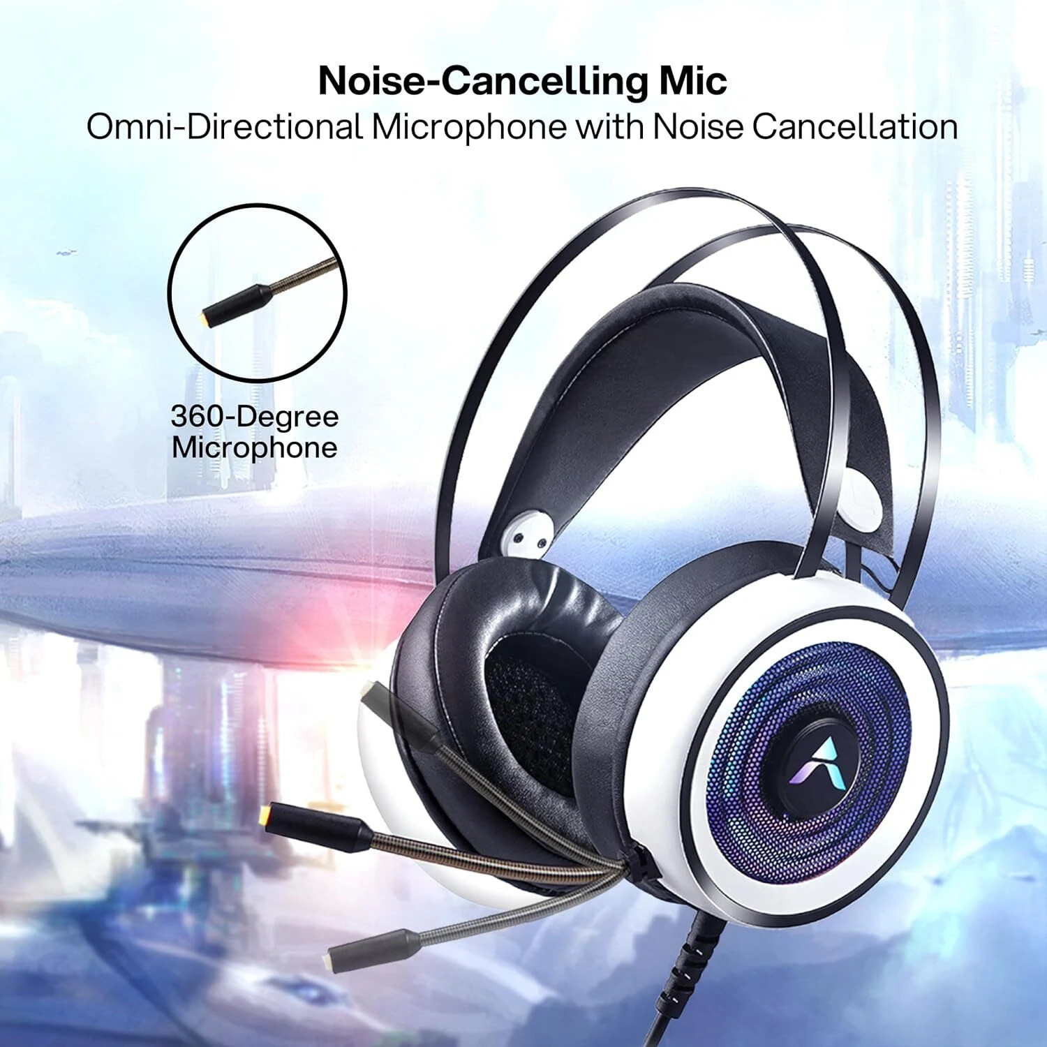 Image of ADCOM Striker Wired Over-Ear Gaming Headphones, RGB LED, 50mm Drivers, Mic 2M Cable Wired Gaming