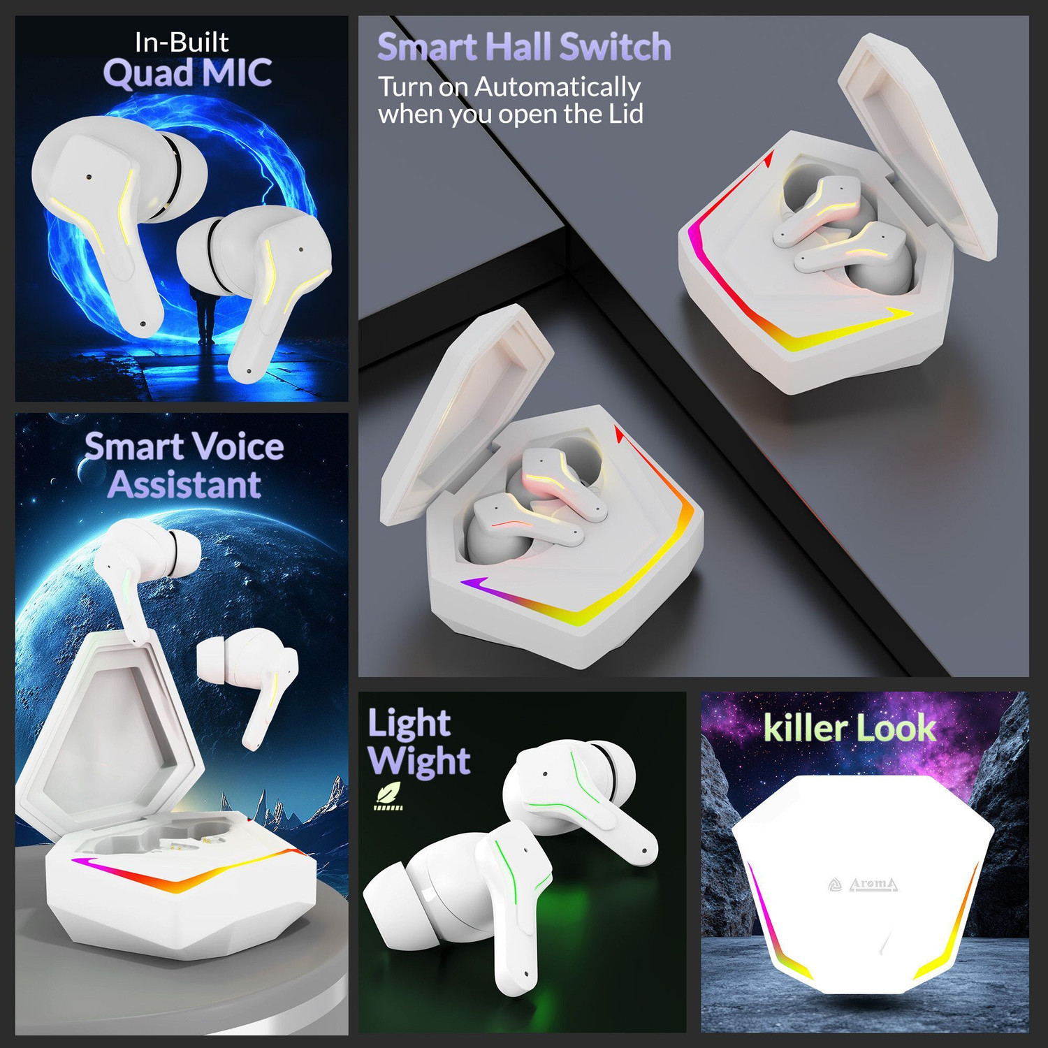 Image of Aroma NB138 Bound 32dB Active Noise Cancellation 60H* Fast Charging Earbuds Bluetooth
