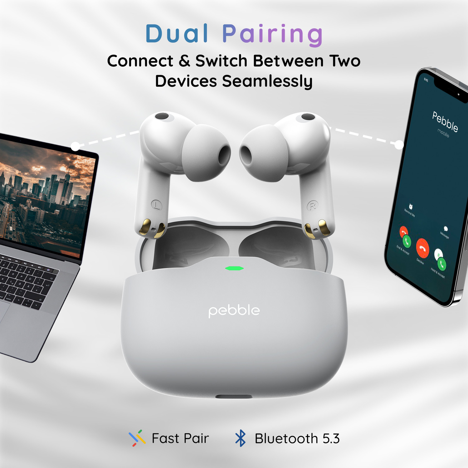 Image of Pebble BlissBuds Ultra with Deep Bass, ANC, ENC Quad Mic, Dual Pairing, Clear Voice Bluetooth Gaming