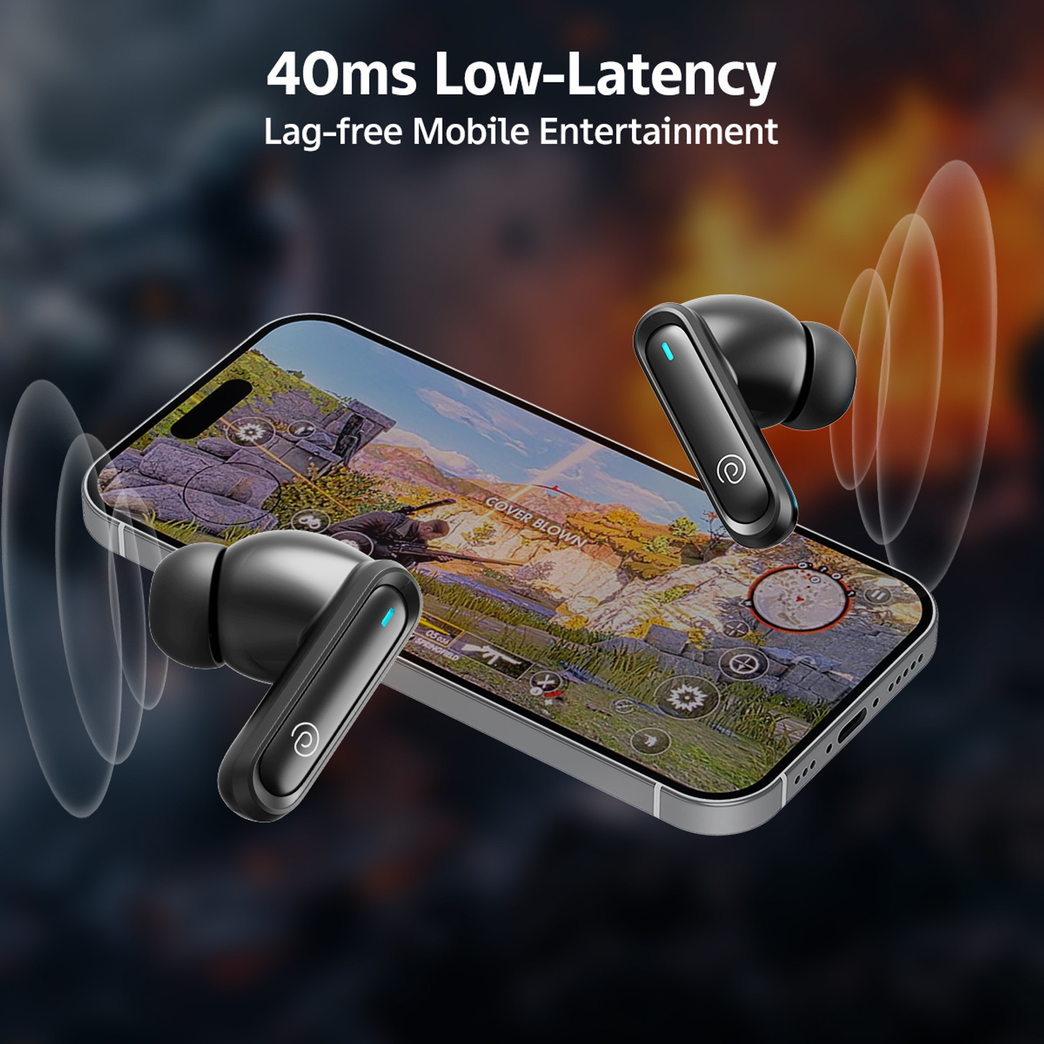 Image of PTron Bassbuds Turbo w / 50hrs Playtime, AI-ENC Clear Calls, Custom EQ,40ms Low-Latency Bluetooth