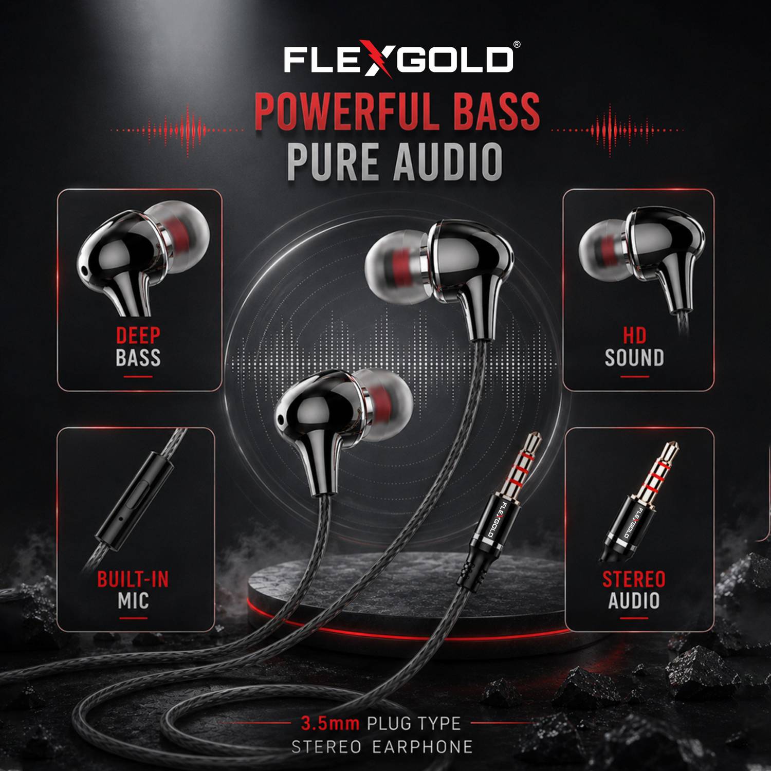 Flex Gold Wired Earphones with Microphone - Image 3