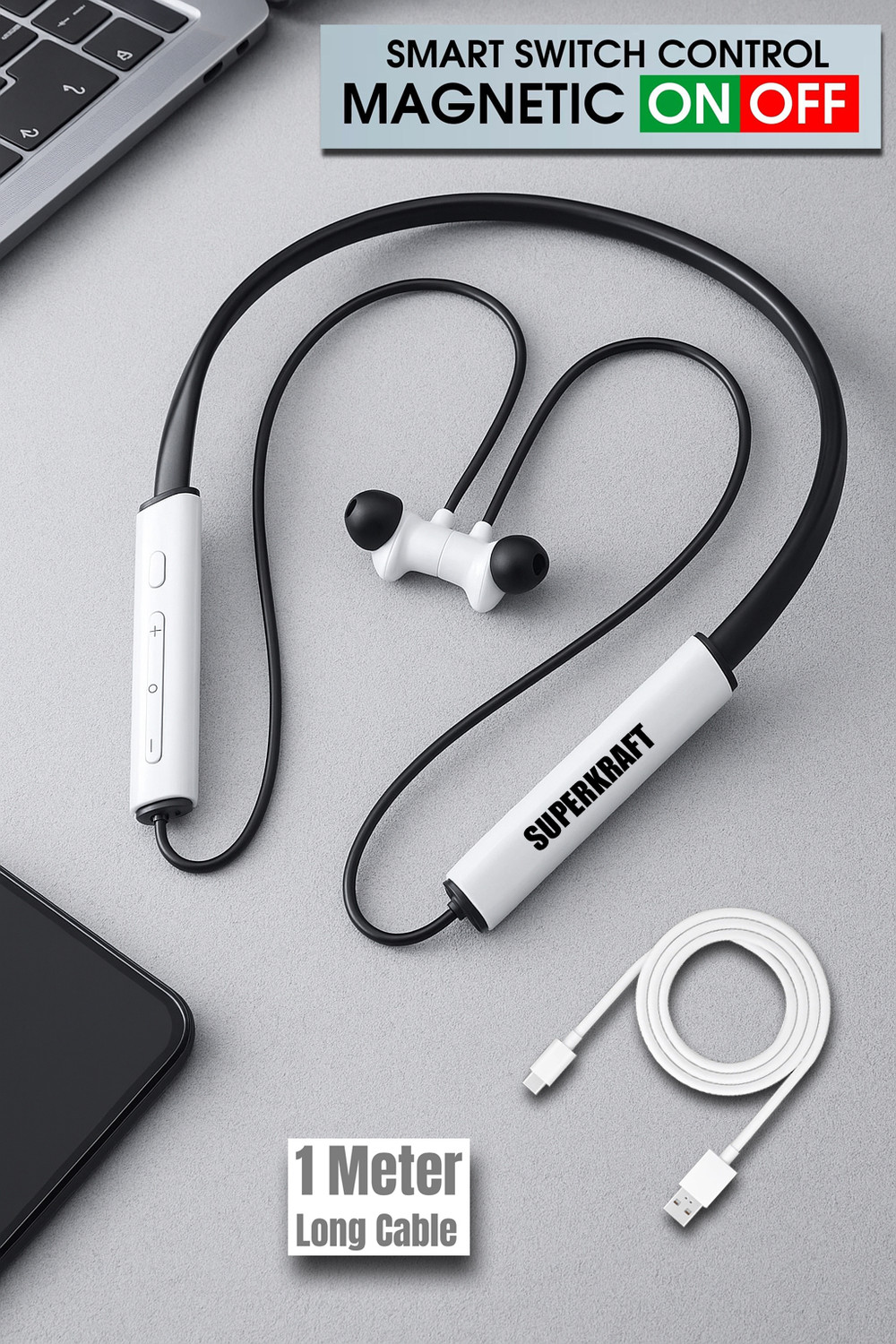 Image of Superkraft NB119 Zebra Upto 48H Playtime, ENC, Magnetic On /Off, Fast Charging Neckband Bluetooth