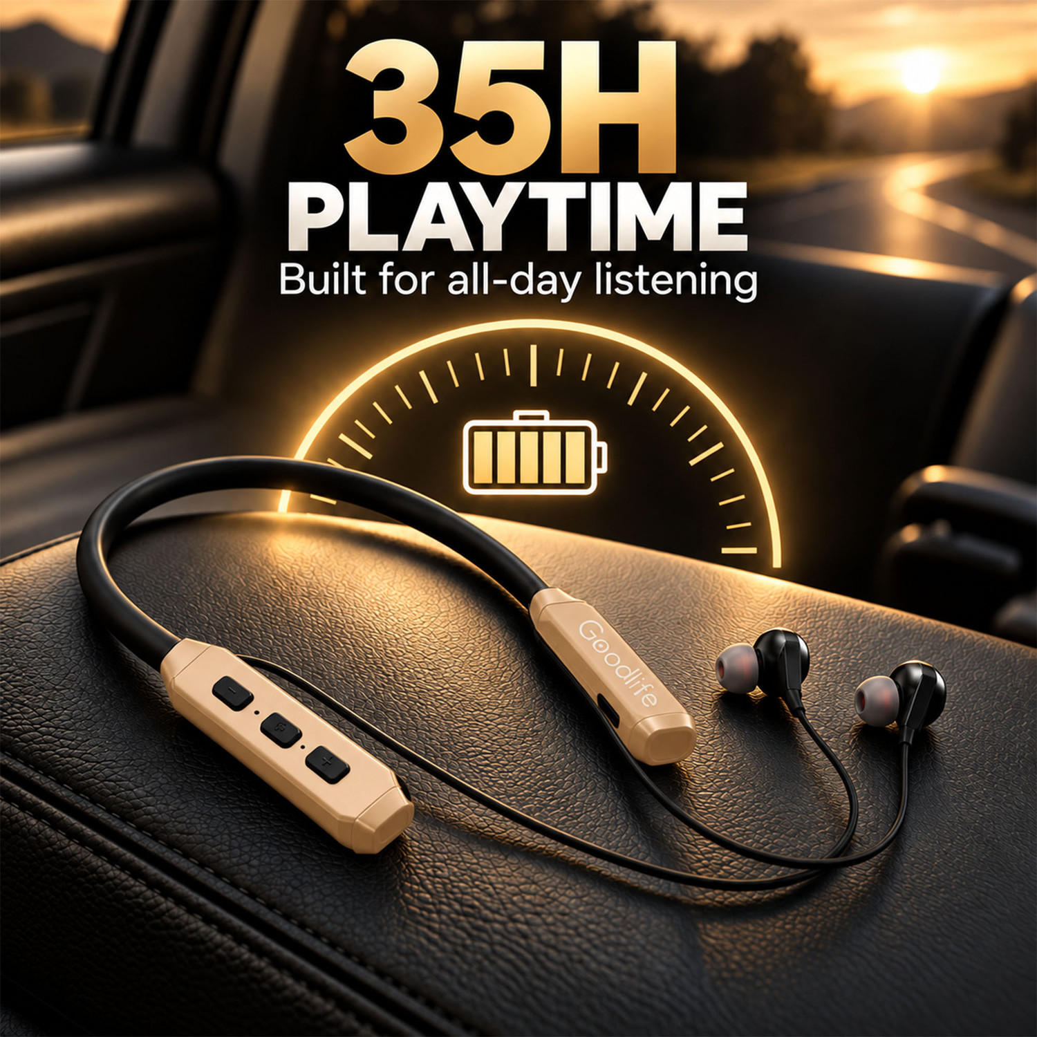 Image of GOODLIFE Charlie-104 Wireless Neckband Bluetooth 5.3, 35H, TF Card, Type-C Fast Charge Bluetooth