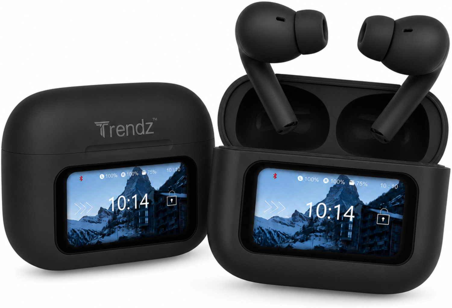 Image of Trendz AeroX P6Y0T SmartTouchScreen Earbuds BTv5.4 ANC ENC Quad Mic 13mm Driver 50Hrs IPX5 Bluetooth Headset (Pulse black, True Wireless)