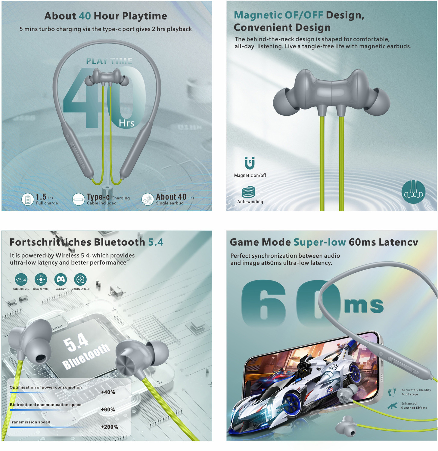 Image of GEMFLY Z2 - Magnetic Power OFF /ON 48Hr Playtime Headphone Neckband Q70 Bluetooth
