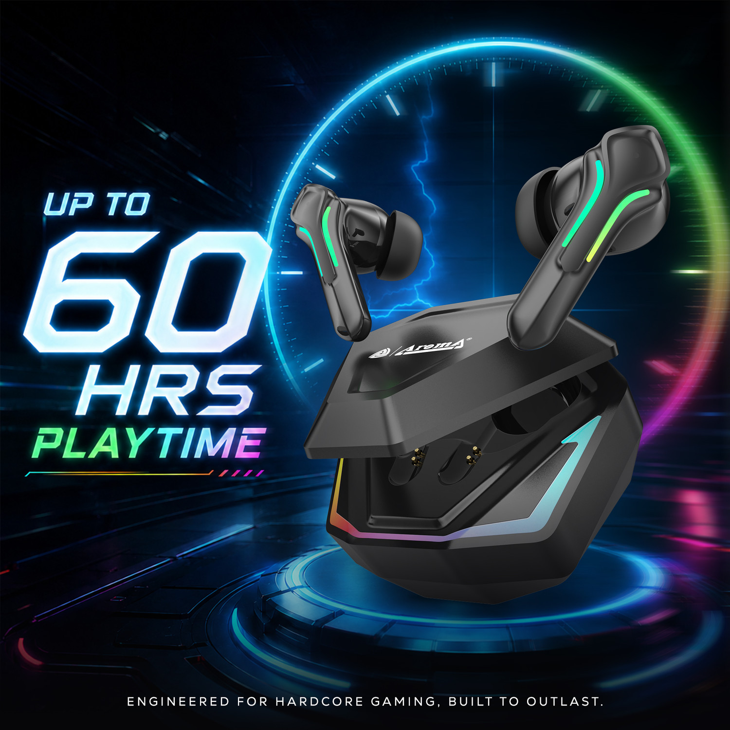 Image of Aroma NB138 Bound Pro Upto 60Hr Playtime*Dual Paring, BT V5.3 Fast Charging Heavy Bass Bluetooth