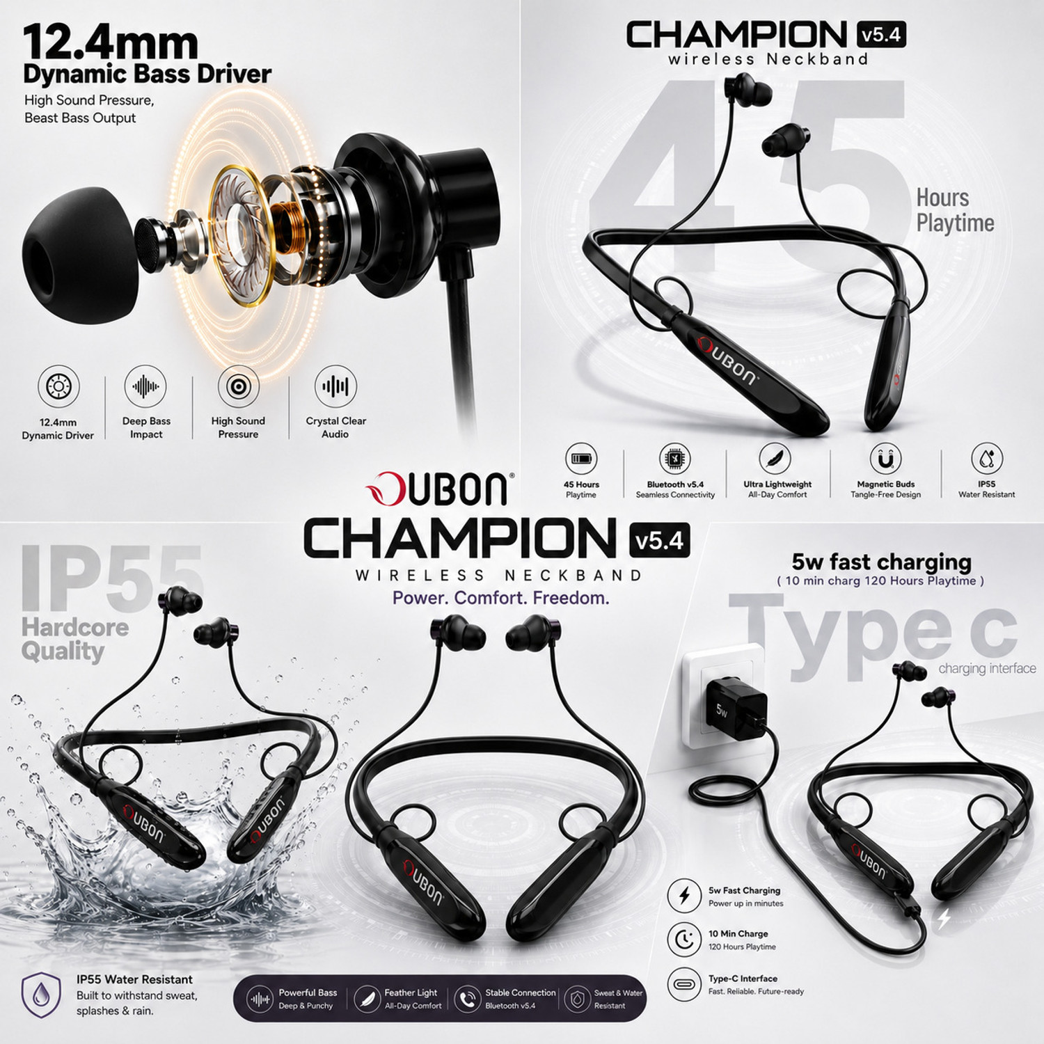 Image of OUBON Bluetooth Neckband CL-900 Magnet on /off With 45 Hours playtime Bluetooth Headset (Black, In the Ear)