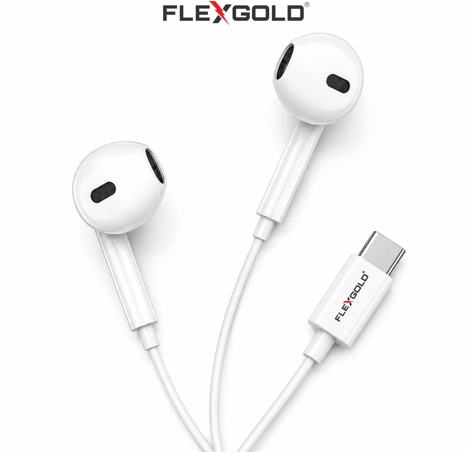 Flex Gold Type C Wired Earphones with Mic, HD Stereo Sound