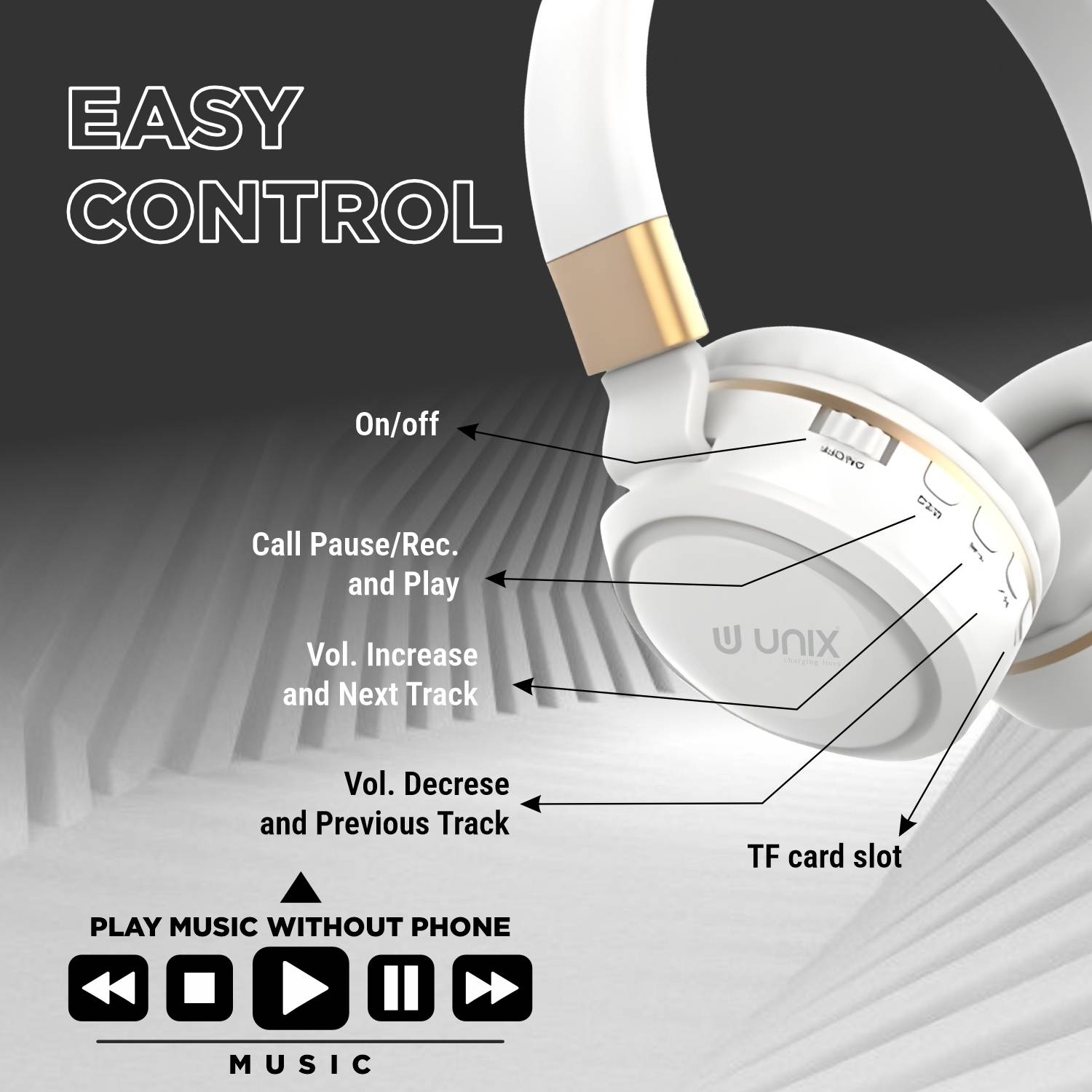 Unix Wireless Headphones 12 Hrs Playtime - Image 3