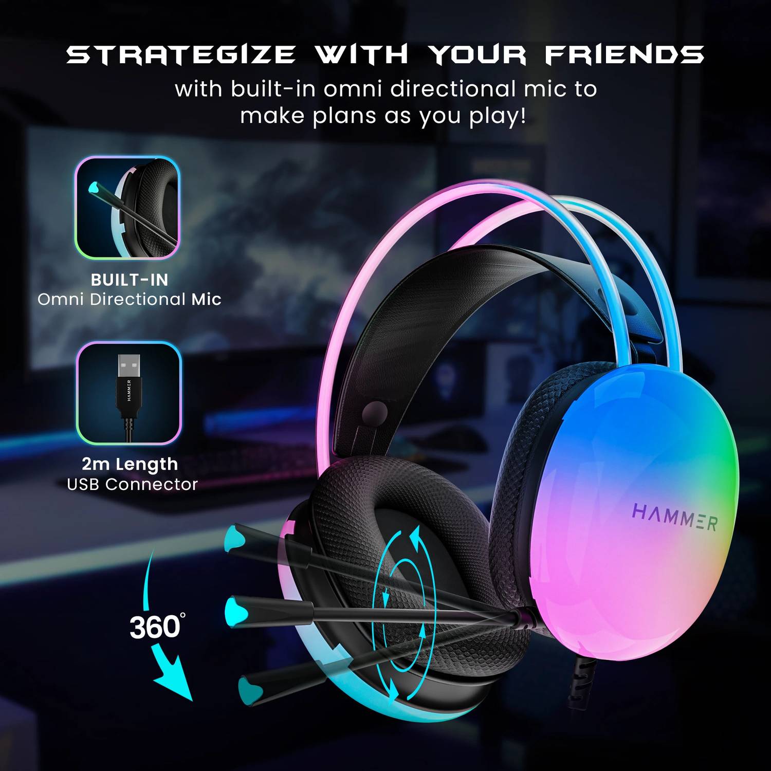 Hammer Blaze Gaming Headphones with Mic - Image 2