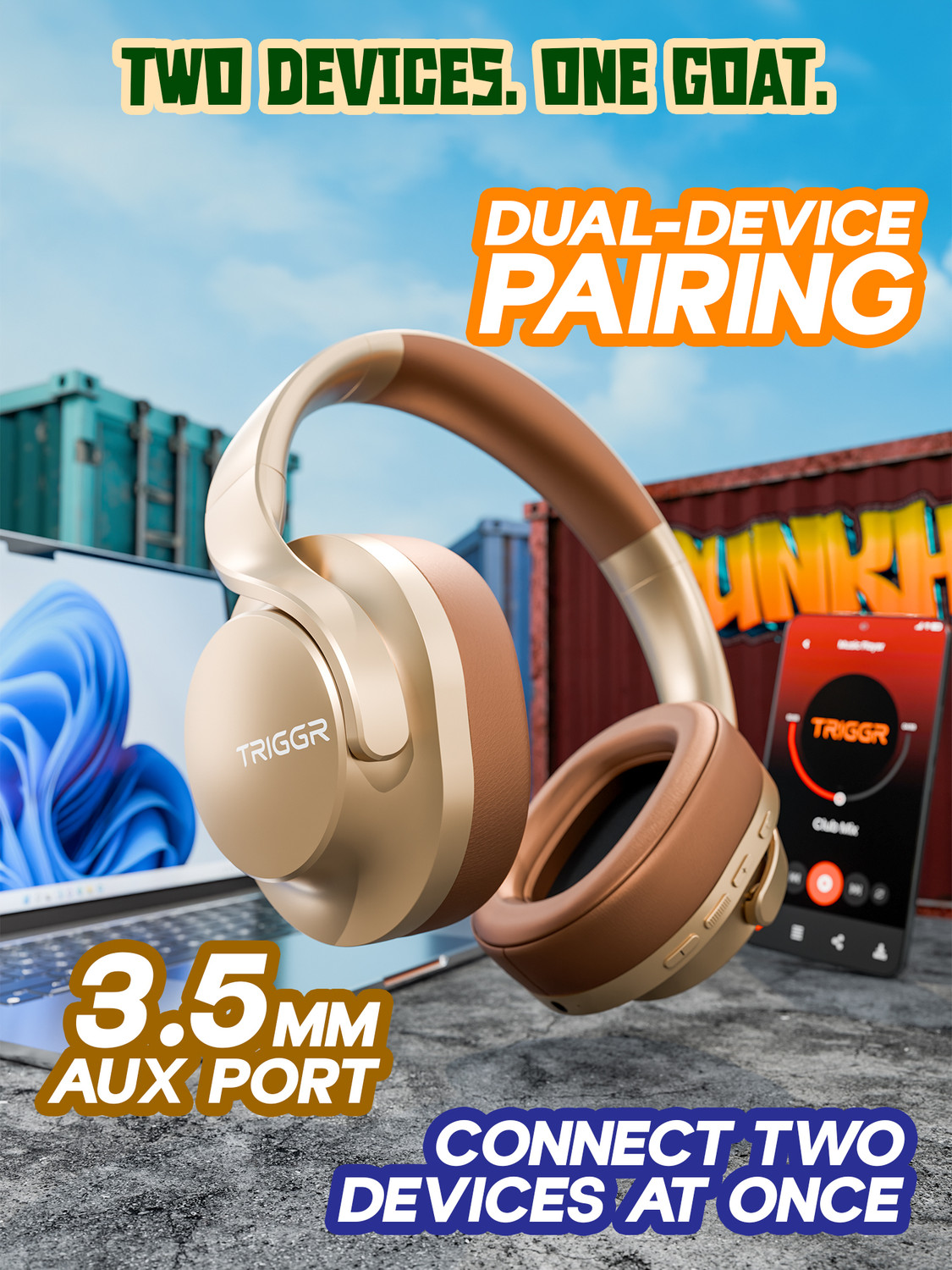 Image of TRIGGR Punkheadz Z2 with 50H Battery, Dual Pairing, 40mm Drivers, ENC, Aux Port, v5.4 Bluetooth