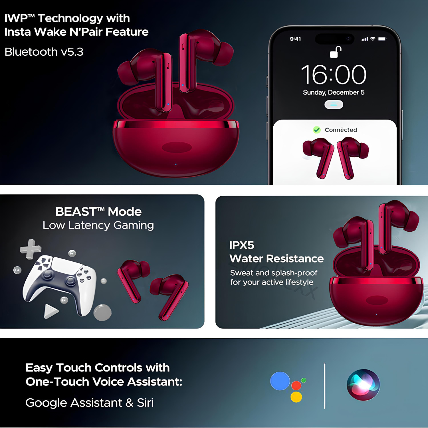 Image of snowbudy QR-1 Airdops TWS Earbuds, 45H Battery, Powerful Bass, Clear Sound, Wireless Bluetooth Gaming