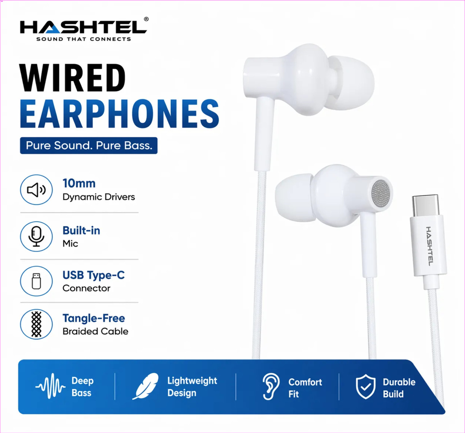 Image of HASHTEL Headphone with Mic || Type C Bass Pro Earphones-06 Wired
