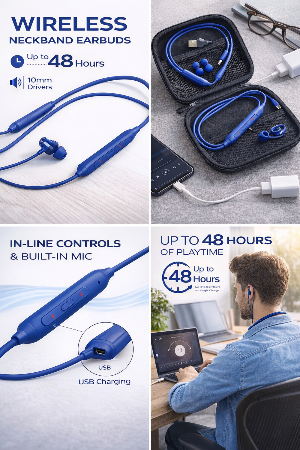 Image of Quashwin Z2 Wireless Bluetooth Neckband Earphones , Playtime upto 48 Hours Bluetooth