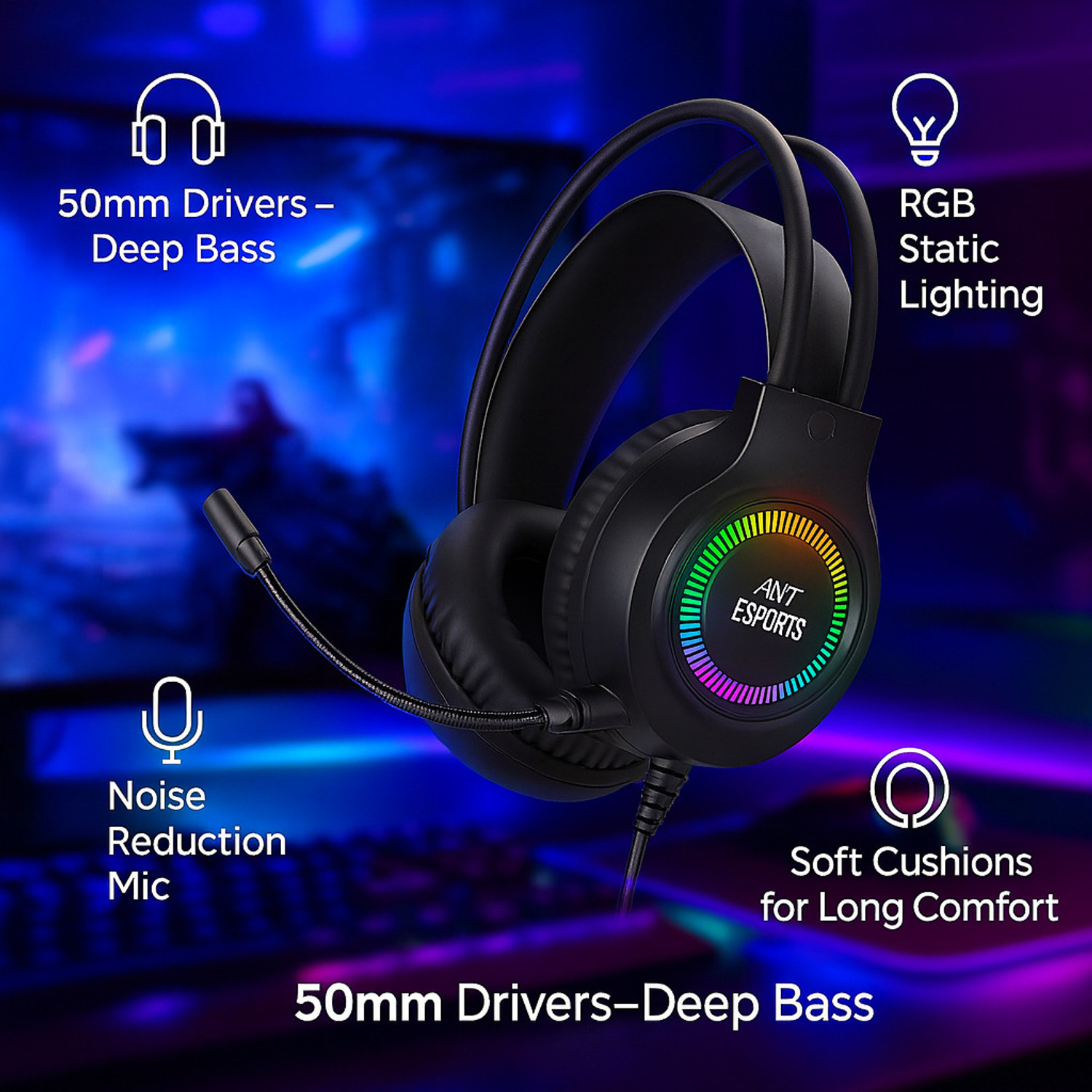 Image of Ant Esports Ant H580 Gaming for PS4 PC Xbox one PS5 Switch Laptop, Over Ear Headphones Wired Wired Gaming
