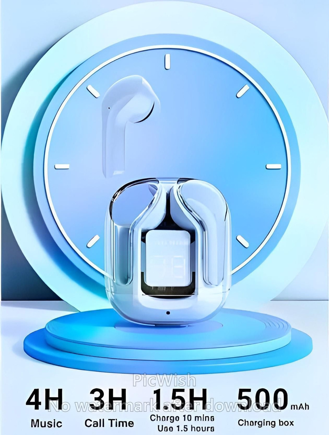 Image of GWALBROS Transparent and Stylish Wireless Earbuds with Digital Display Bluetooth