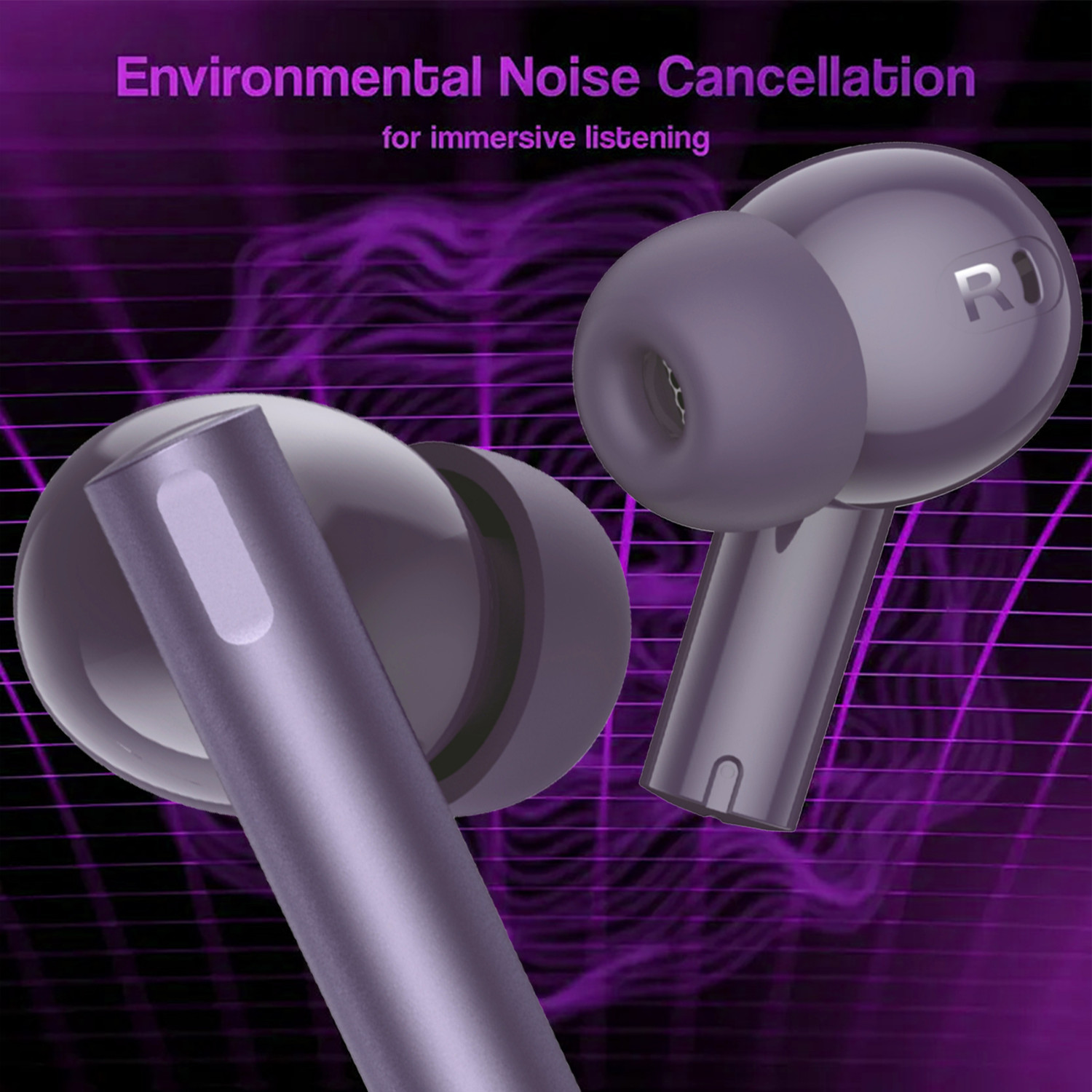 Image of AMS Buds Air 6 with 50dB ANC, 360 Spatial AI Audio, Hi-Res LHDC and 40 hr Playtime Bluetooth Headset (Purple, True Wireless)