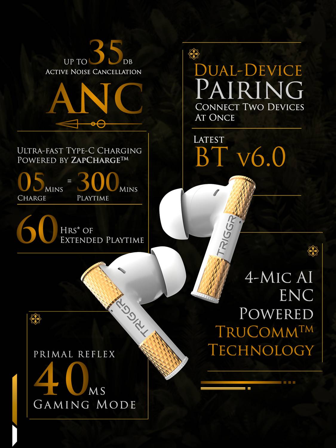 TRIGGR Wukong 35dB ANC, 4-mic ENC, Dual Pairing, 60H Battery, - Image 2