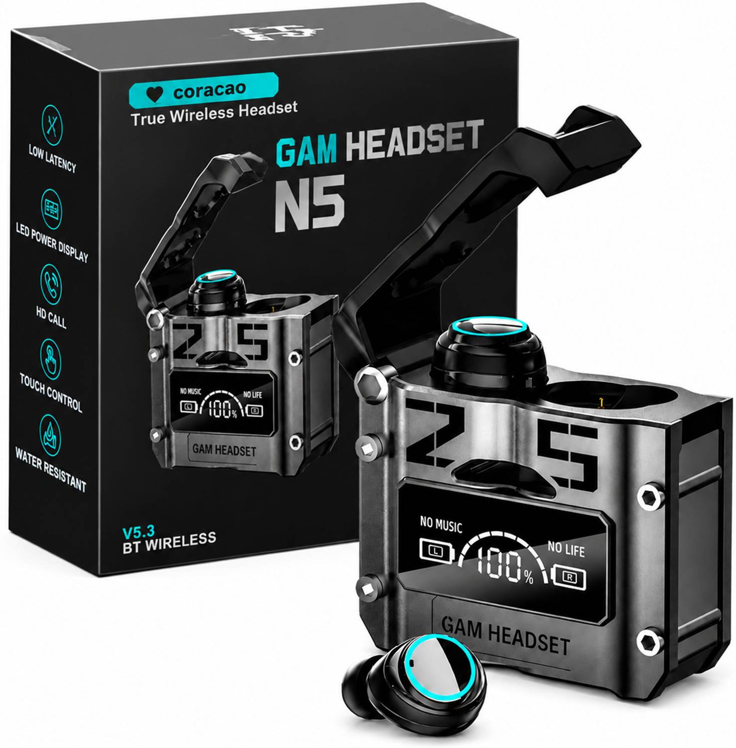Coracao Gaming TWS Earbuds with LED Display, Low Latency & HD Calling Earphones Bluetooth