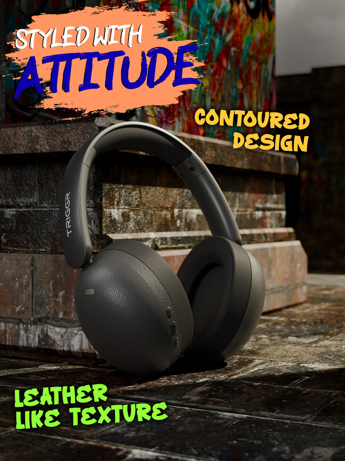 Image of TRIGGR Punkheadz Z3 with BT v6.0, 50H Battery, Dual Pairing, 40mm Drivers, ENC Bluetooth