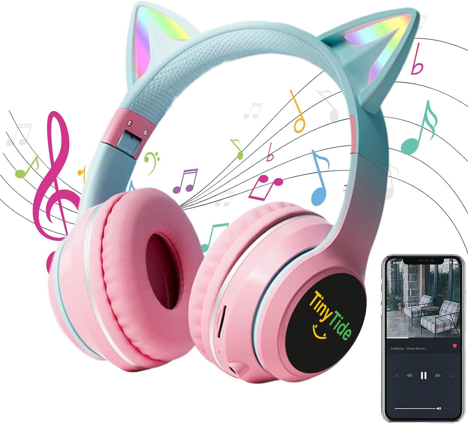 Image of TinyTide Kids Headphones For Girls /Boys, Cat Kids Bluetooth, Kids Wireless Headphones Bluetooth & Wired