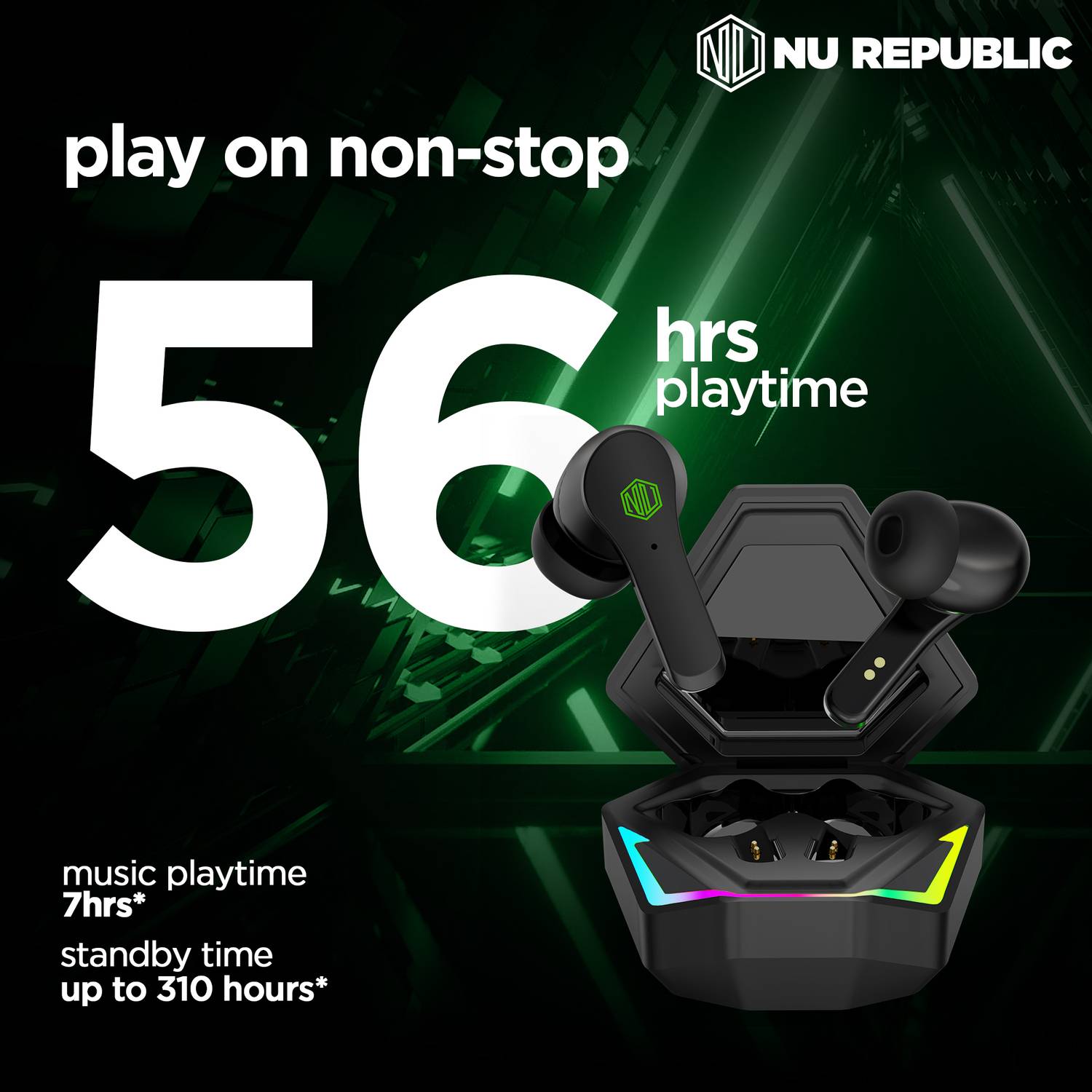 Nu Republic Starbuds Z with 56 Hr Playtime, X-Bass® Technology