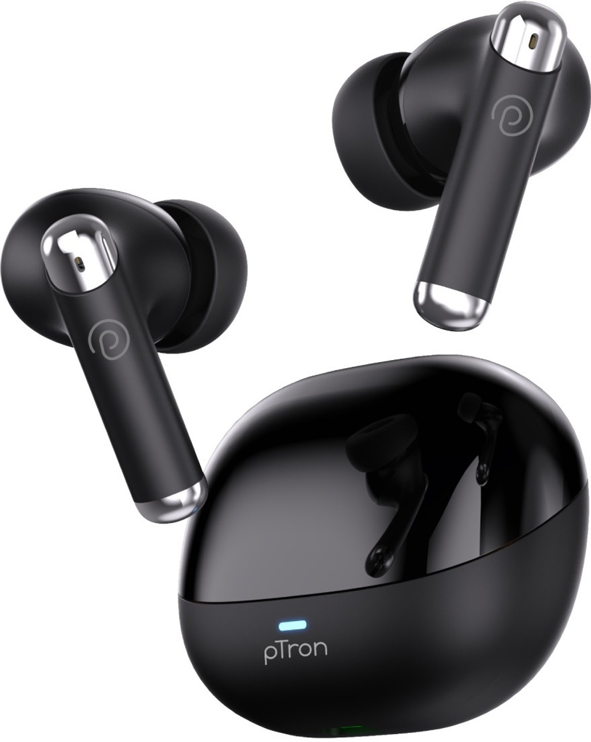 Image of PTron Basspods Groovx ANC 34dB,45Hrs Playback, ENC 4 HD Mics, 40ms Low Latency Bluetooth Headset (Black, True Wireless)