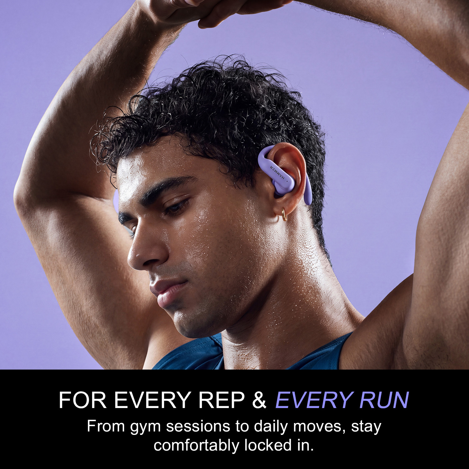 Image of Hammer KO2 Sports Earbuds 80H Playtime, Bluetooth 6.0, 25dB ANC, Type-C Fast Charging Bluetooth