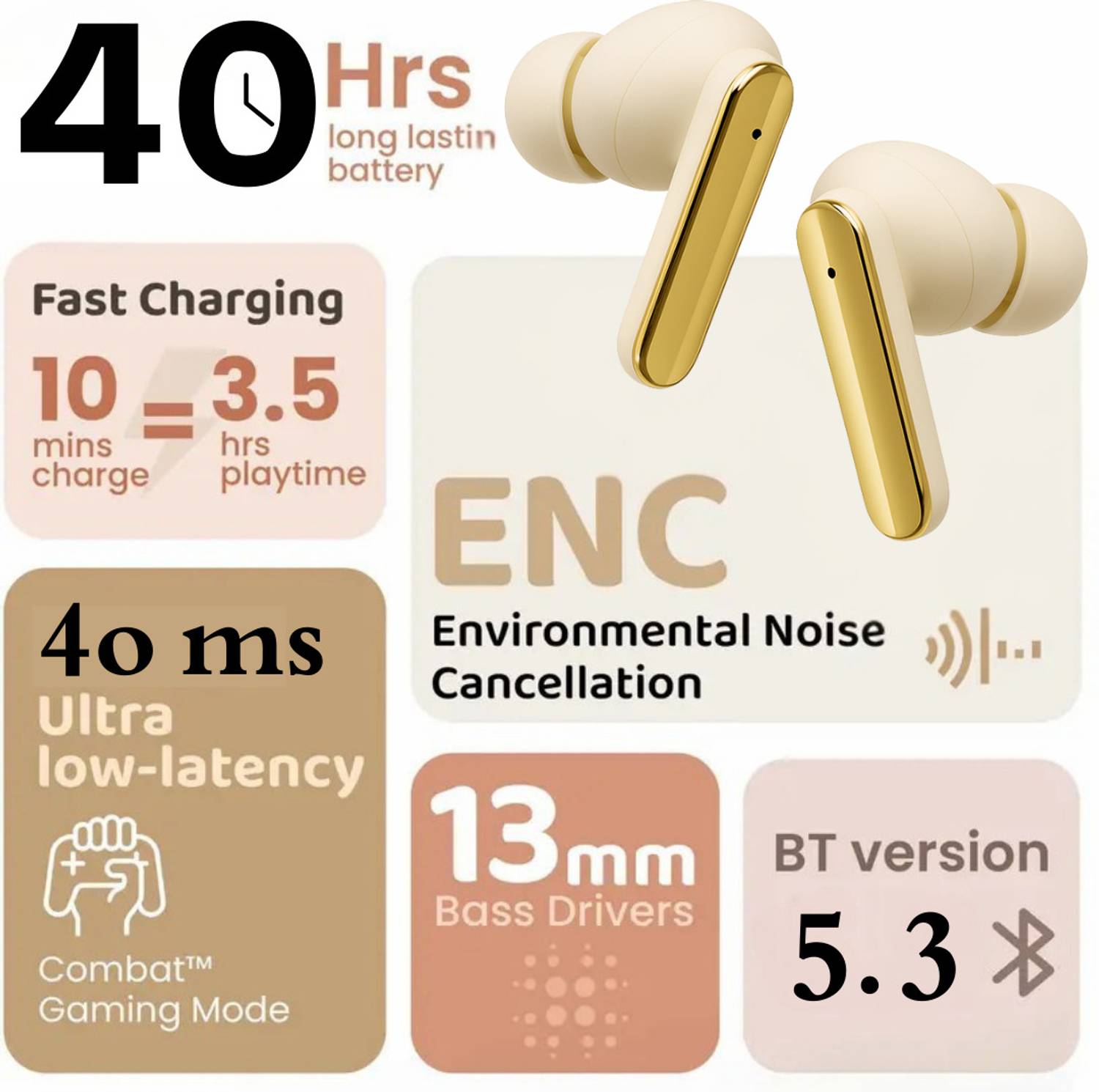 TECHIO NoiseGuard ENC Earbuds, 40Hr Playback - Image 4
