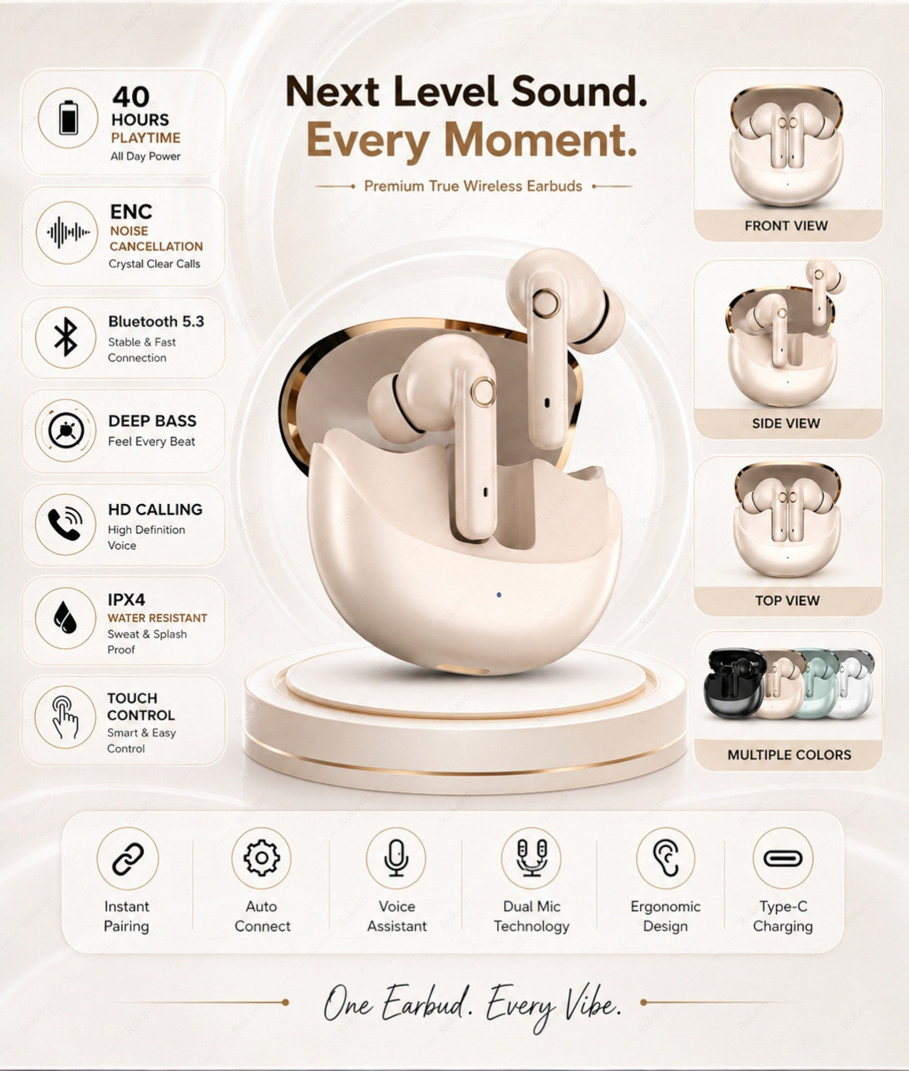 Image of ROKAVO Low price high quality Luxury stylish earbuds Bluetooth wireless new generation Bluetooth